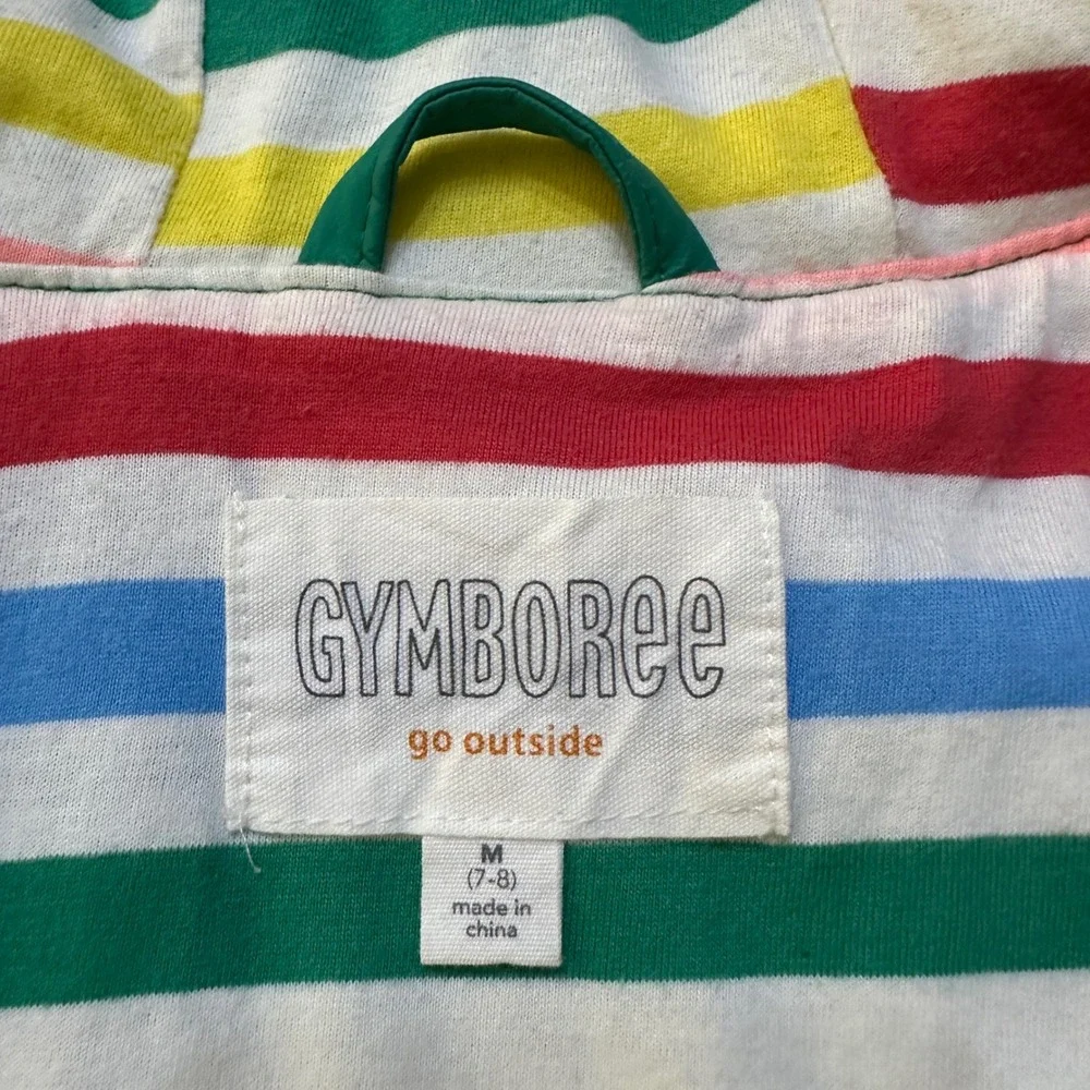 Gymboree Boys Girls Rain Jacket Size M 7-8 Striped Lining Hooded Preppy Nautical
